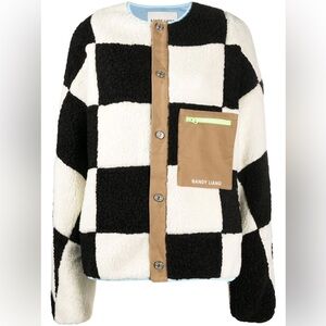 Sandy Liang Rare Checkered Black and White Pawn Fleece Jacket Size XS